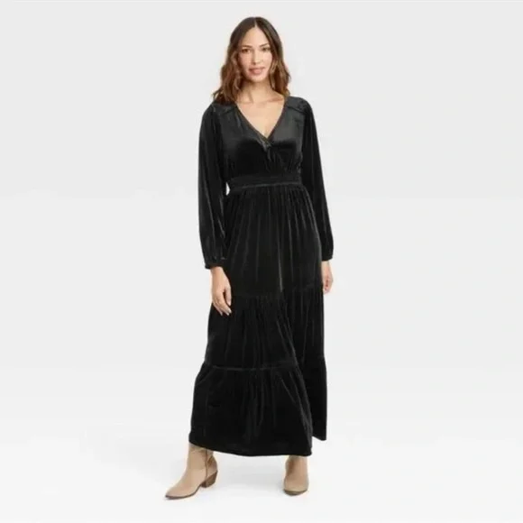 Knox Rose | Dresses | Nwt Womens Long Sleeve Velvet Aline Dress Knox Rose  Black | Poshmark
